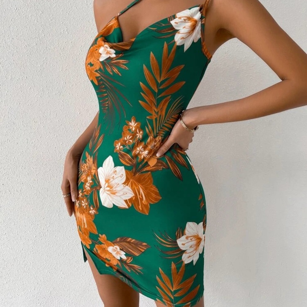 Multicolored Bodycon Mini Dress with Cowl Neck for Night Out
